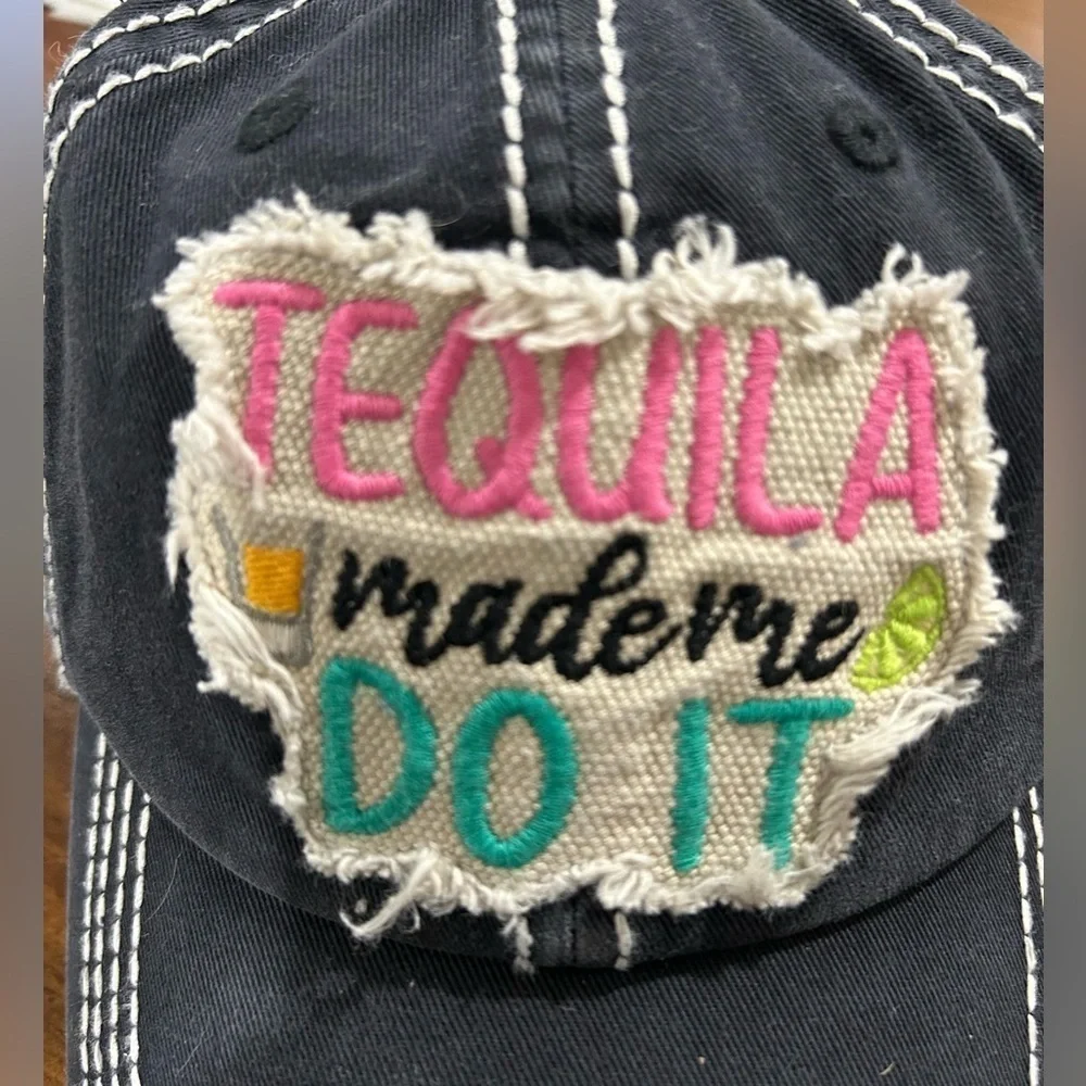 Tequila Made Me Do It Embroidered Distressed Baseball Cap Hat